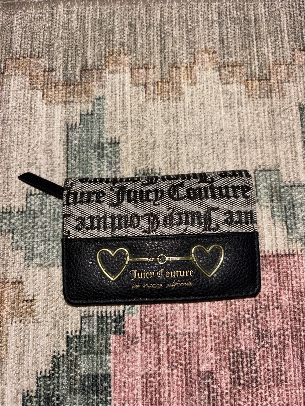 Juicy Couture Black and Gold Heart-Embellished Card Holder